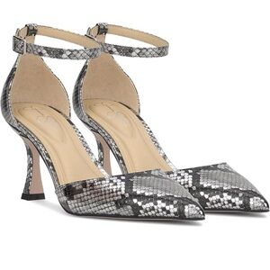 Jessica Simpson Foxena Black and Silver Snakeskin Heels